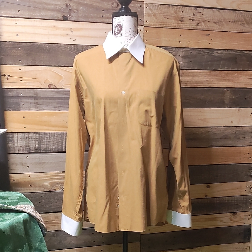Stylish Mustard Button-Up Shirt with White Collar